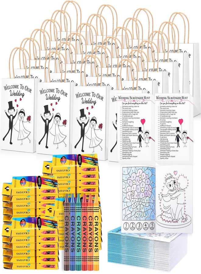 Mooliwe 96 Pcs Wedding Activity Set Include 24 Coloring Books 24 Favor Bags 24 Crayons 24 Scavenger Hunt Sheets for Wedding Activities Game Favor Entertainment Party Supplies - Image 1